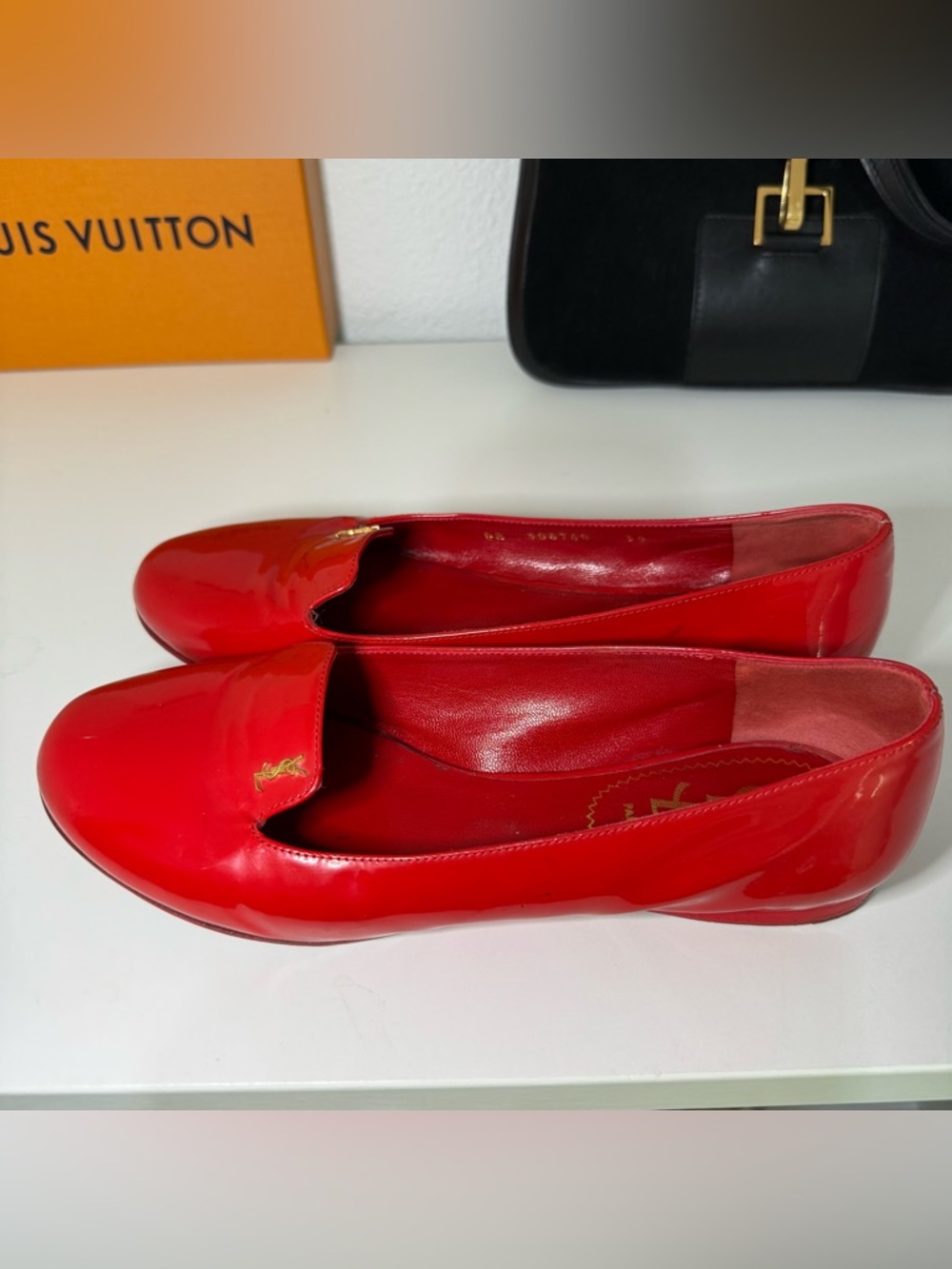 Saint Laurent Red Patent Leather Slip-On Flats - Picture 3 of 7